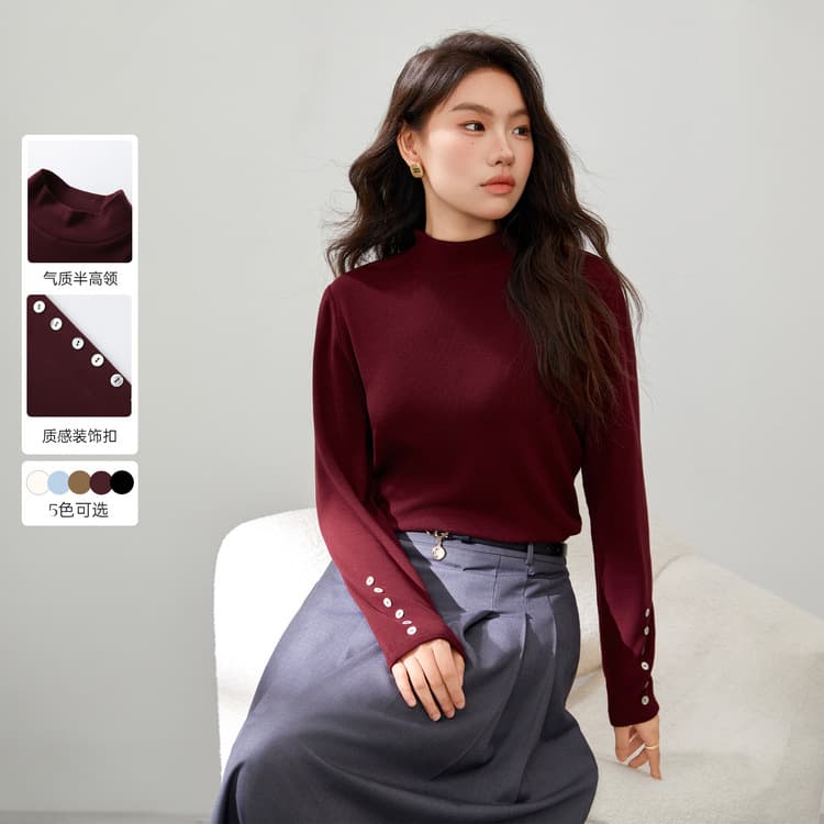 【Soft Skin-Friendly Semi-High Neck Knitted Sweater】Xian Li Xiu Plus Size Women's Clothing Slimming Base Layer Top Chunky mm Winter New Style