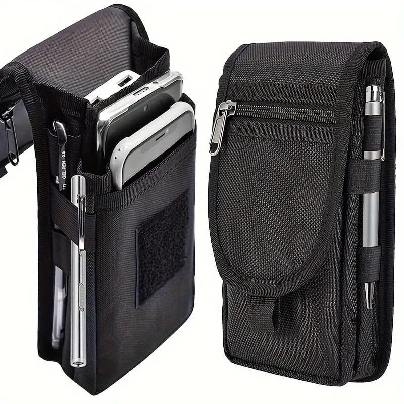 Cross-Border Outdoor Leisure Nylon Wear-Resistant Waist Bag Phone Pouch, Three-Compartment Design with Pen Pocket, Unisex