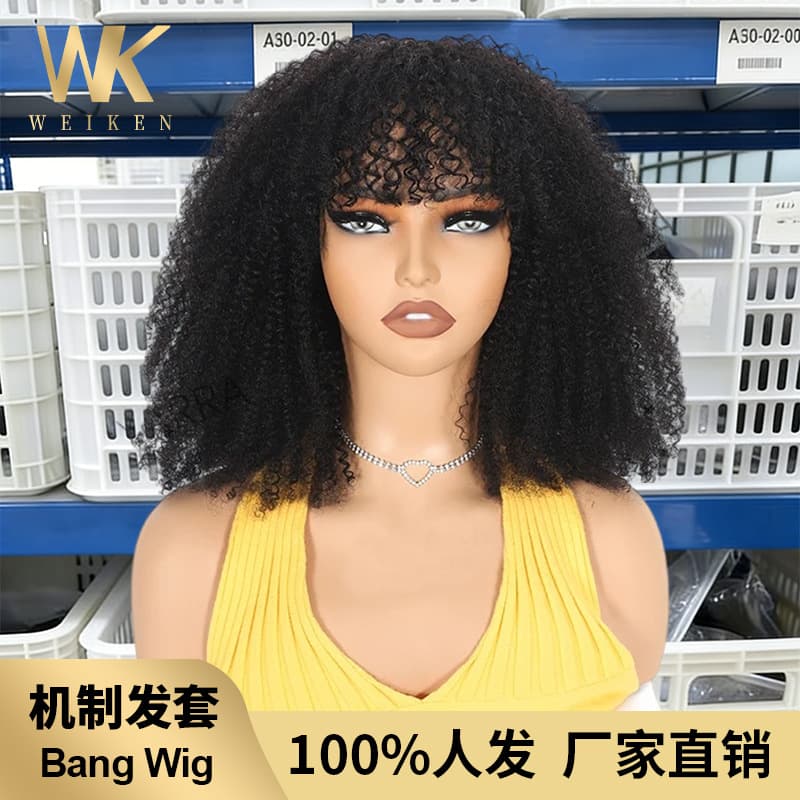Machine-made bangs, human hair wigs, fluffy wigs, African wigs, cross-border supply, curly hair wigs, support customization