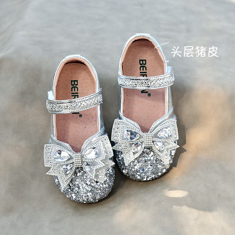 Girls Crystal Shoes Spring and Autumn Single Shoes Sequin Soft Sole Baby Performance Leather Shoes Princess Girls Diamond Shoes New