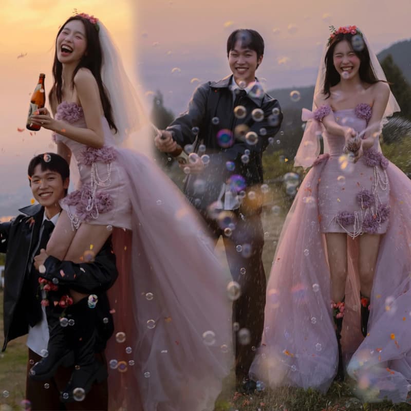 Studio New Wedding Photo Strapless Train Flower Simple Romantic Aesthetic Korean Style Front Short Back Long Fashion Dress