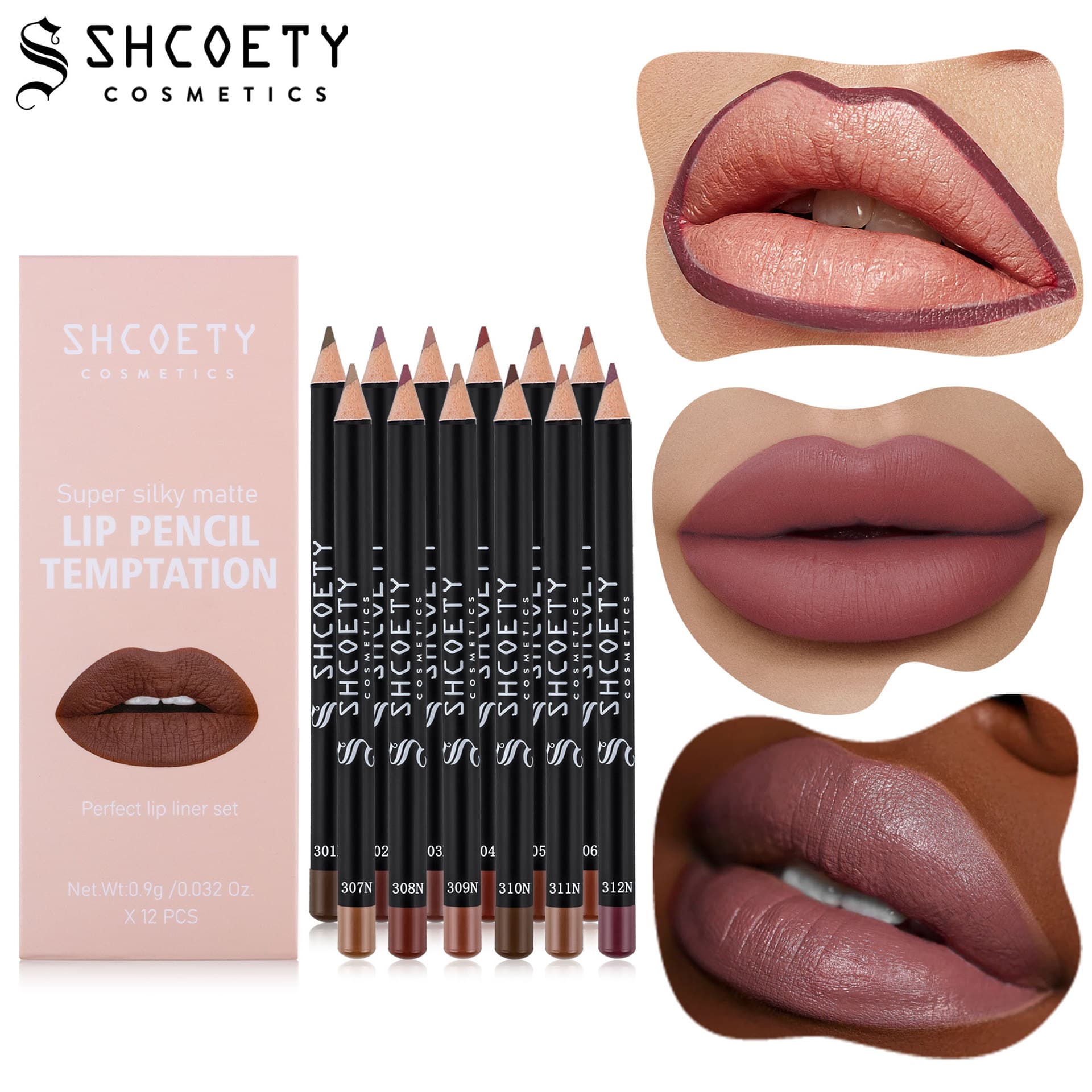 SHCOETY Cross-Border 12-Color Lip Liner Pencil Set Matte Nude Lipstick Non-Fading Lip Liner Pen European and American Makeup
