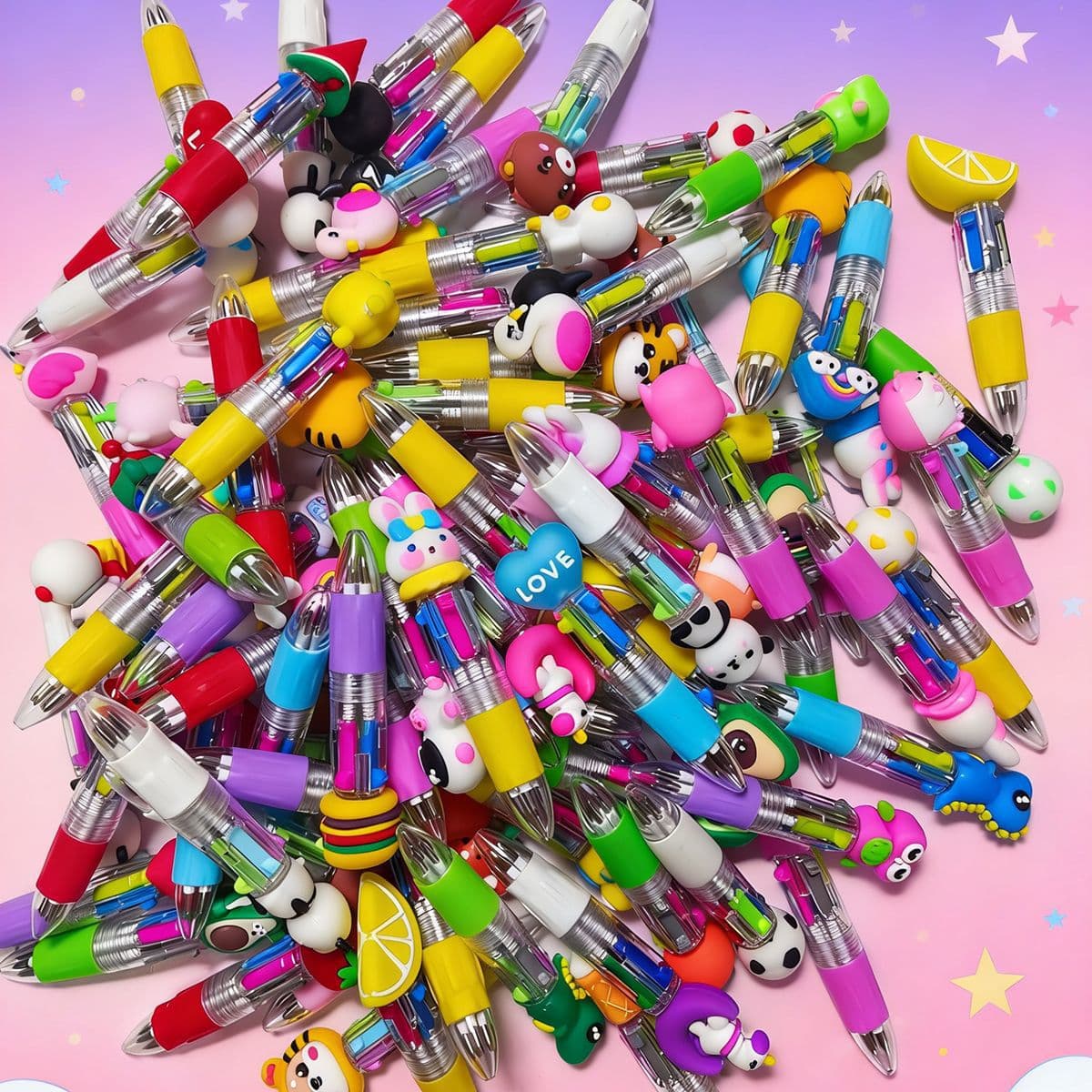 Factory Direct Sales Mini Four-Color Pens, Advertising Pens, Multi-Color Ballpoint Pens, Children's Cartoon Soft Rubber Tip Wholesale