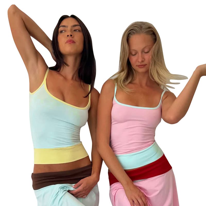 Q26TP052 Vacation Style Fashion European and American Cross-Border Trade New Contrast Color Sexy Hot Girl U-Neck Camisole Top for Women