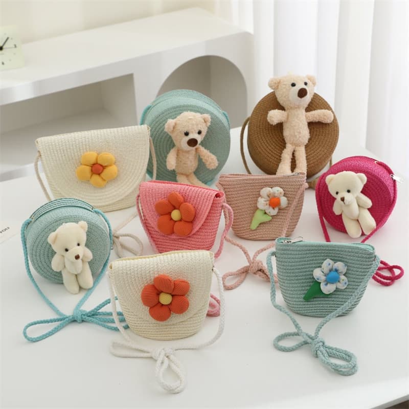 Korean-style Flower Straw Crossbody Bag for Girls, Princess Fresh Travel Storage Bag, Toddler Coin Purse