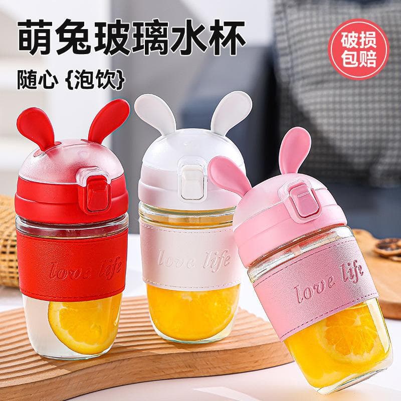 Cute Cartoon Christmas Bunny Glass Cup with Straw, Portable Water Cup for Men and Women, Store Anniversary Promotional Gift Cup