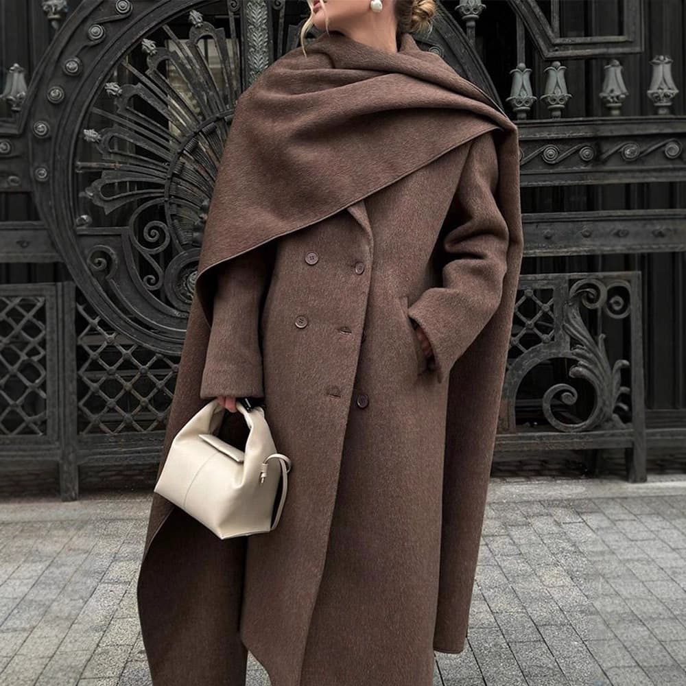 European and American Cross-Border 2025 Autumn Winter Korean Style New Simple Solid Color Loose Long Scarf Style Outwear Jacket for Women