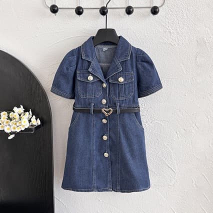 Girls Denim Dress 2026 New Summer Thin Denim Vintage Casual Versatile Dress