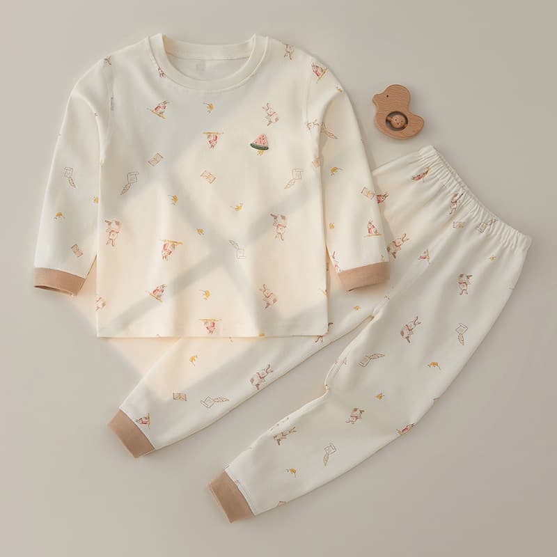 Children's Cotton Underwear Set Spring/Autumn Base Layer Boys Girls Baby Homewear Long Sleeve Top and Pants Four Seasons Infant Pajamas