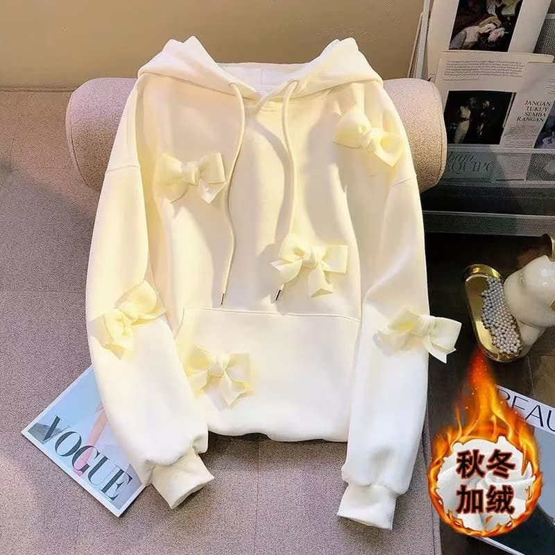 Korean-style Oversize Hooded Sweatshirt with 3D Bow for Girls, Fall 2026 New Arrival, Premium Casual Top