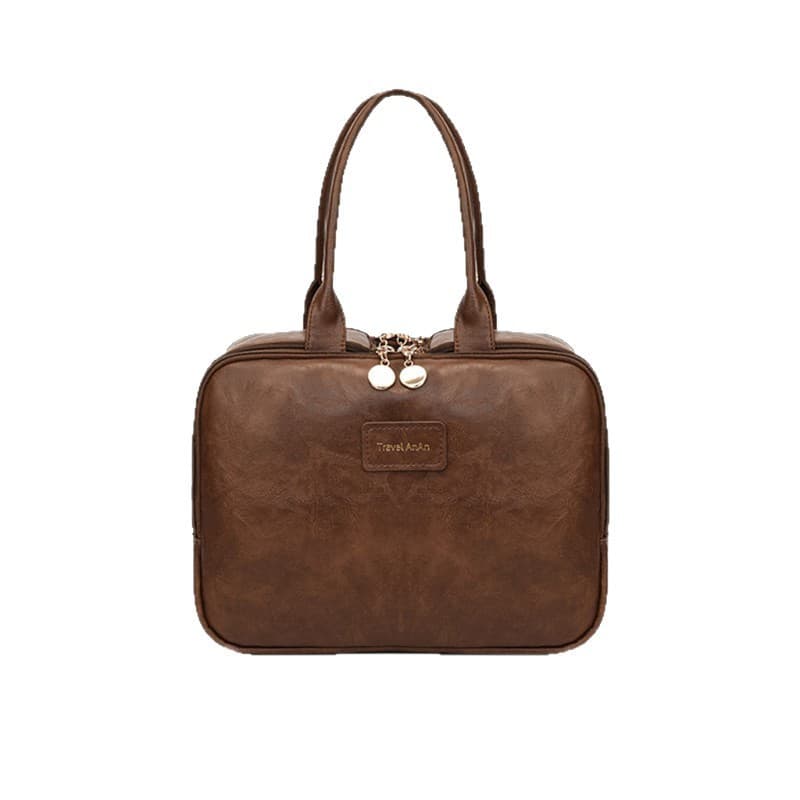 2026 New Oil Wax Leather Cosmetic Bag Large Capacity Travel Storage Bag Waterproof Toiletries Bag High-end PU Cosmetic Bag