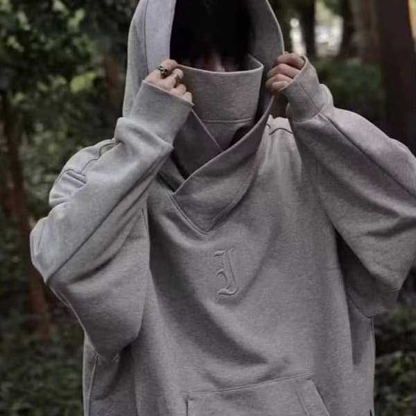 Faux Two-Layer High-Neck Social Anxiety Hoodie for Men, Spring/Fall, American Streetwear Premium Techwear Heavyweight Jacket