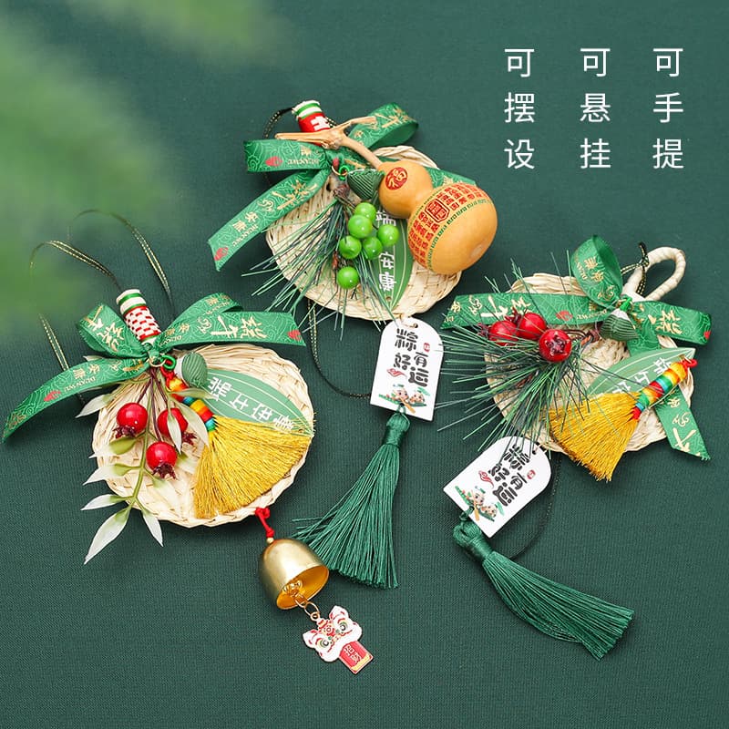 Dragon Boat Festival Decoration Handmade Woven Grass Round Fan Pendant, Ethnic Style Flower Arrangement Gourd Panda Folk Craft Ornament Wholesale