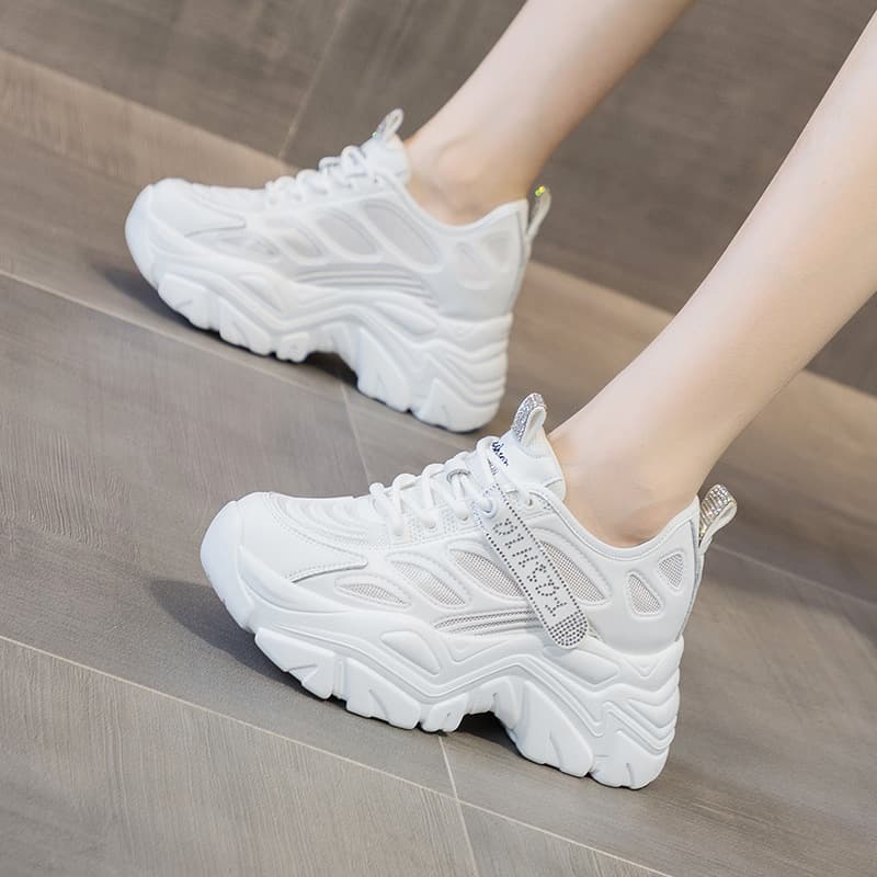 8CM Platform Dad Sneakers Women 2025 New Spring Summer Mesh Shoes Breathable Mesh Casual Shoes for Petite Women