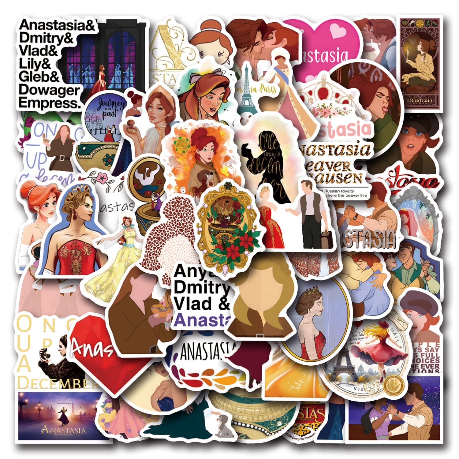 55-Piece Anastasia Graffiti Stickers for Skateboard Laptop Scrapbook Journal Stickers Wholesale from Manufacturer