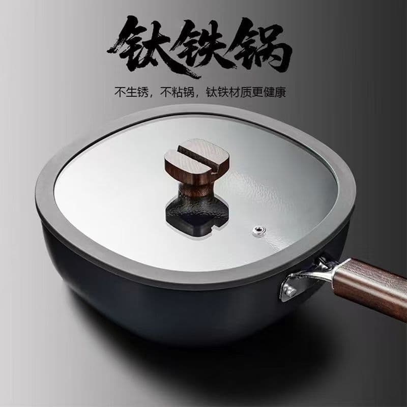 Internet celebrity titanium iron pot Zhangqiu old-fashioned iron pot thickened non-stick uncoated wok forged ancient iron pot home gift