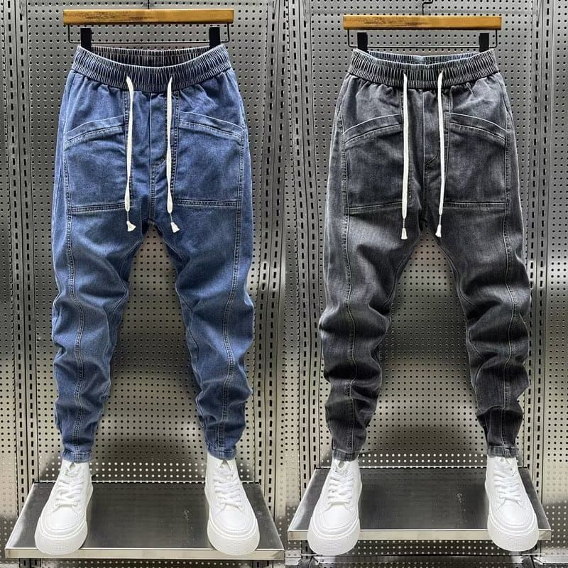Spring and Autumn New Jeans Men's Elastic Waist Elastic Slim Pints Trendy Teen Pants Men's Nine-Point Pants