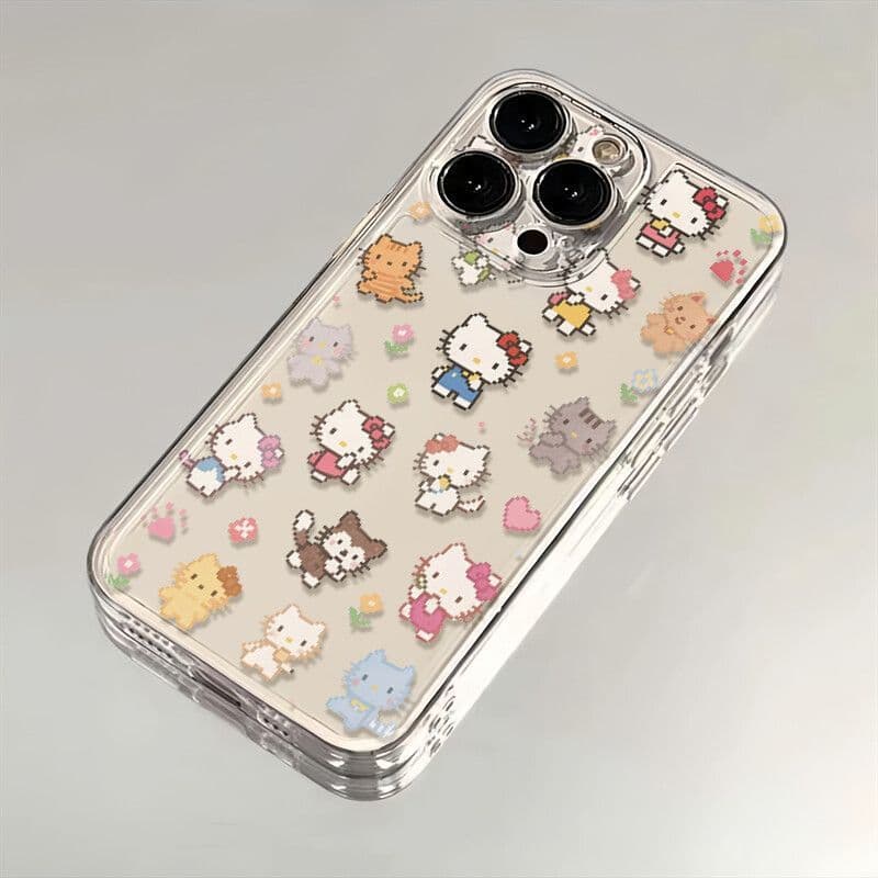 Pixel Style Cute Kitty Compatible with iPhone 17, 16 Pro Max Cut-Hole Soft Shell, 13, 14, 15 Cartoons