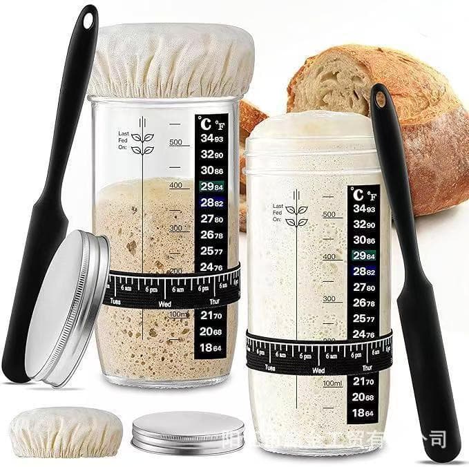 Cross-border Straight Glass Fermentation Jar for Kitchen Baking Bread Home Commercial Use Accessories Kit 1000ml Stock Wholesale