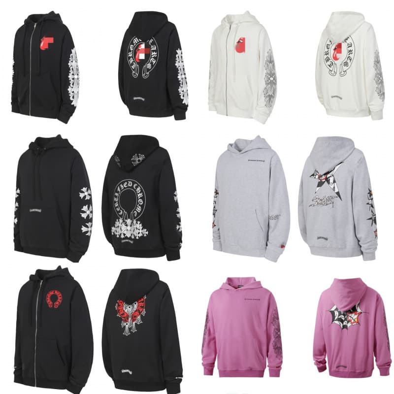 26 new chrome Hearts Crowe basic horseshoe Sanskrit printed hooded sweatshirt pure cotton jacket