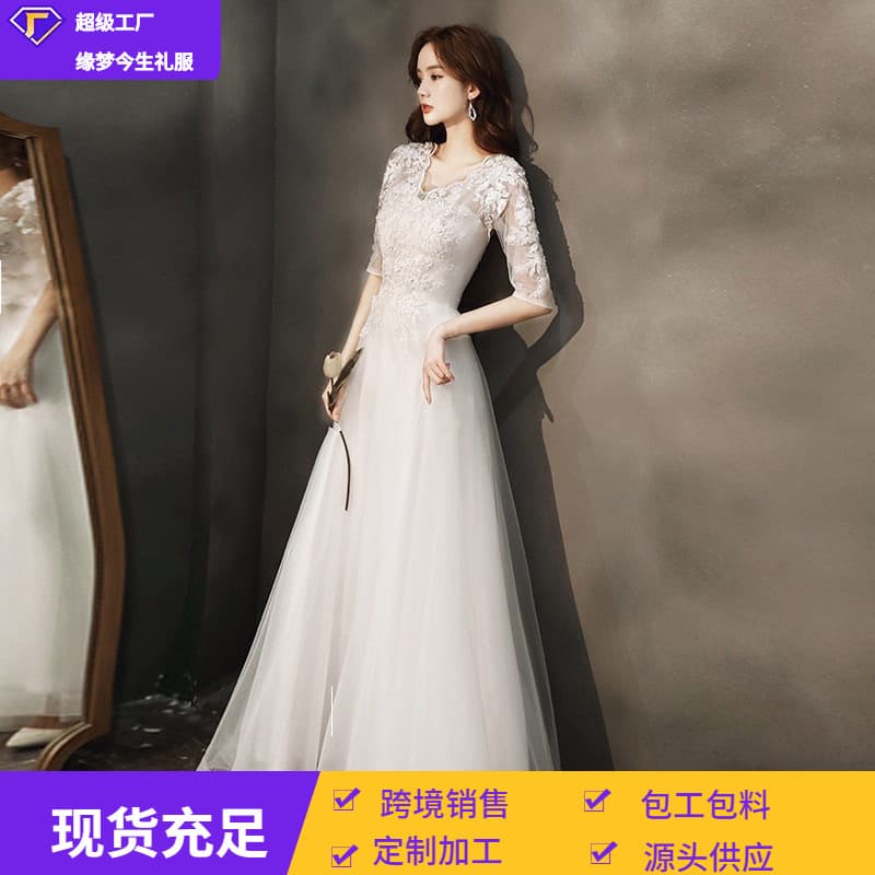 French evening dress 2026 summer new banquet temperament white celebrity host dress Amazon source