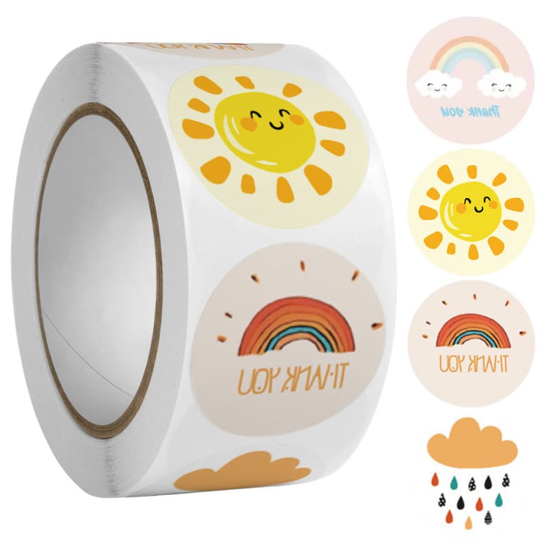 Cartoon hand-painted weather thank you stickers for children cute handmade decorative stickers birthday gift sealing stickers