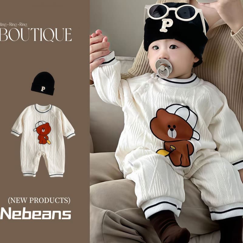 Early Spring Fleece-Lined Baby Clothes, Knitted Baseball Bear Double-Layer Fleece-Lined Warm Outfit for Boys and Girls, Stylish Outdoor Wear
