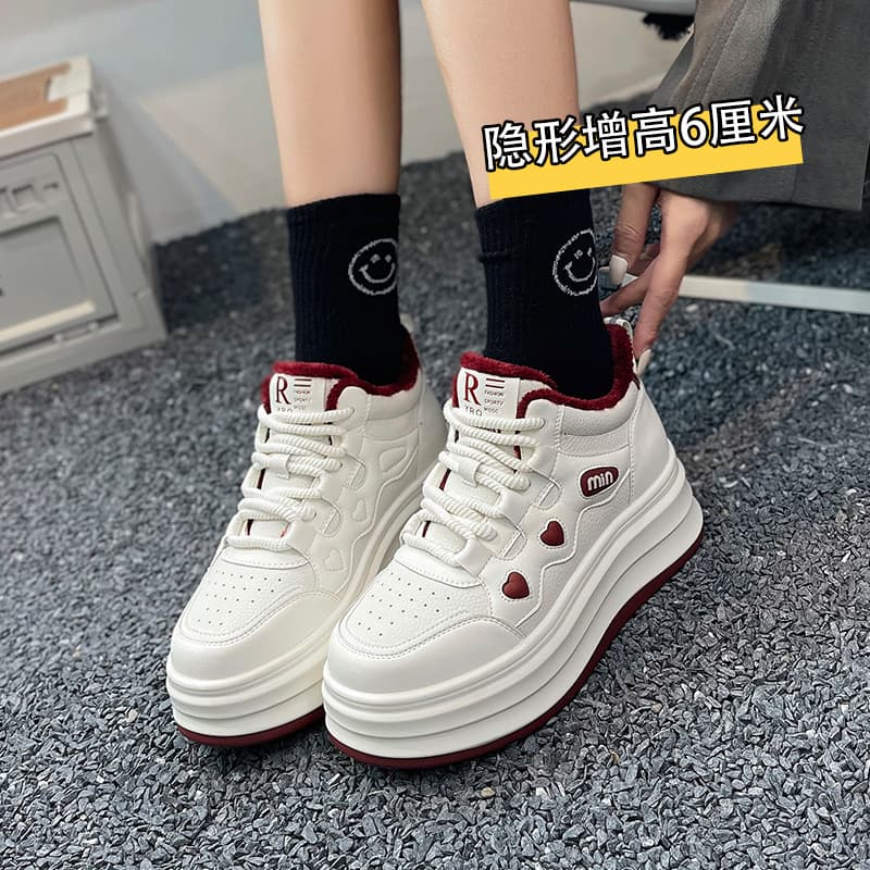 6cm platform thick sole inner heightening plus velvet warm cotton shoes 2025 autumn and winter new fashion white shoes high-top shoes for women