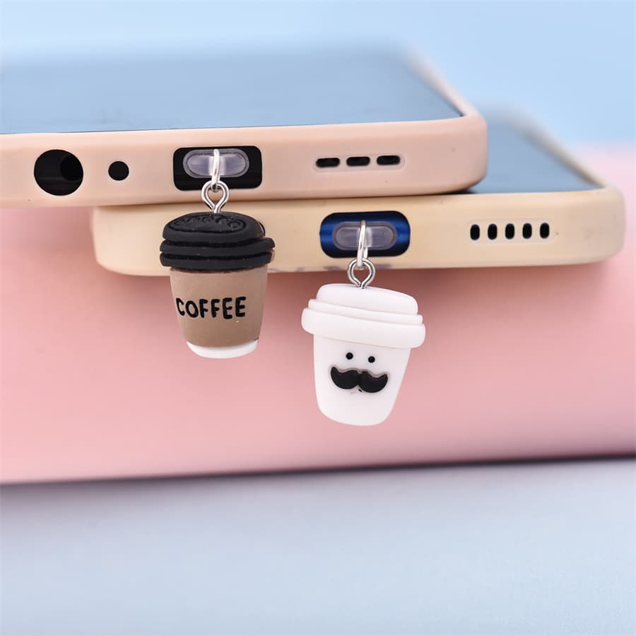 Wholesale Cross-border Brown and White Beard Coffee Cup Phone Dust Plug Type-C Charging Port Universal Pendant