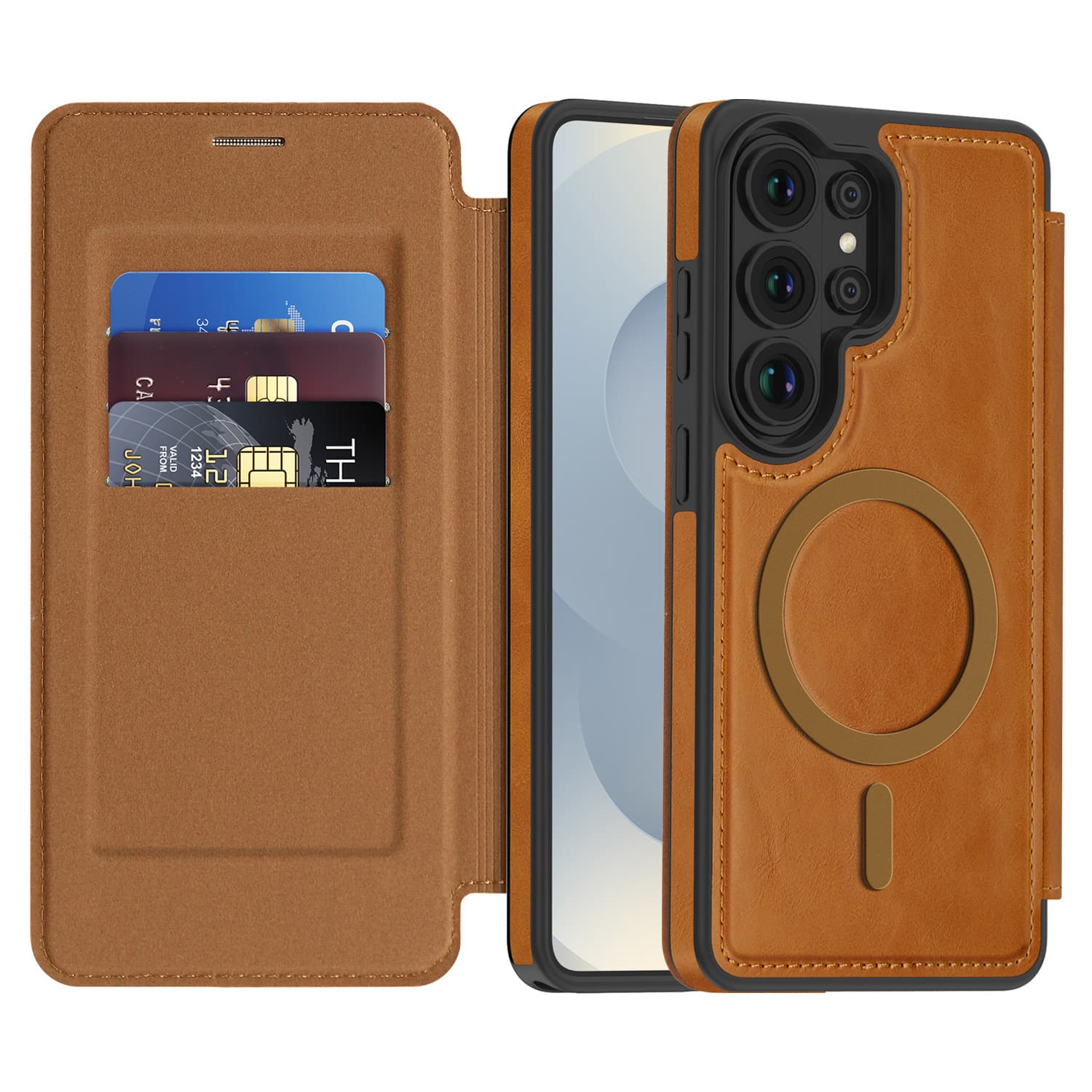 Compatible with Samsung S26 Ultra Magnetic Wireless Charging Phone Case Samsung S25P Flip Cover Card Slot Leather Case