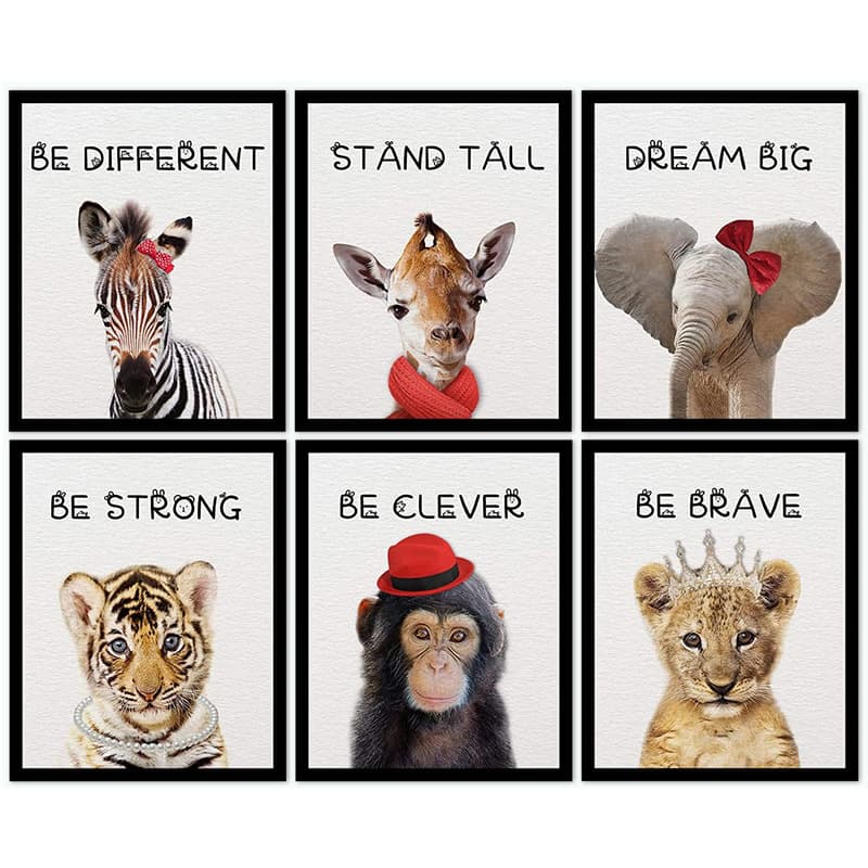 6 Piece Wall Art Decoration Set Baby Room Picture Animal Pattern Forest Theme Wall Canvas Decoration