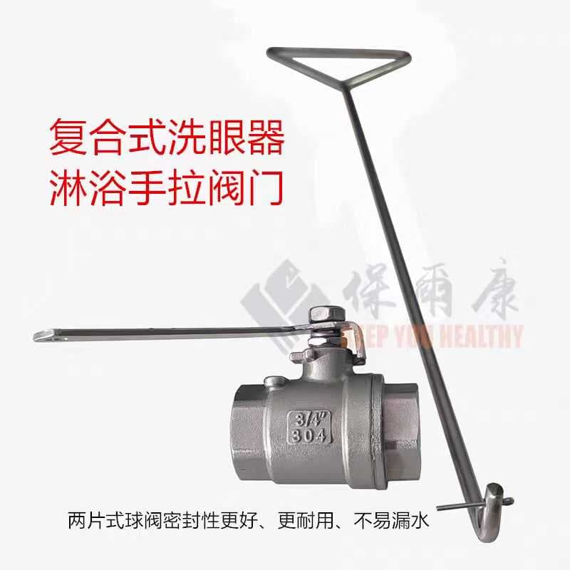 Paul Kang Eye Wash Station 304 Stainless Steel Combination Shower Spray Valve Ball Valve Switch Pull Rod