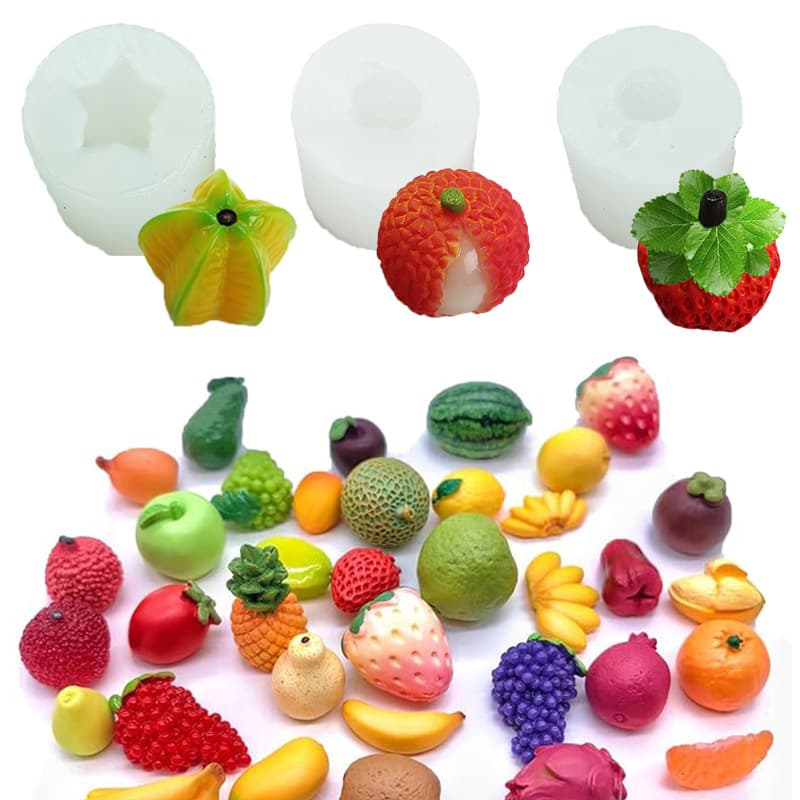 Lychee Strawberry Peach Pineapple Banana Orange Lemon Chuloo Dessert Baking Mini Fruit Cake Silicone Mold