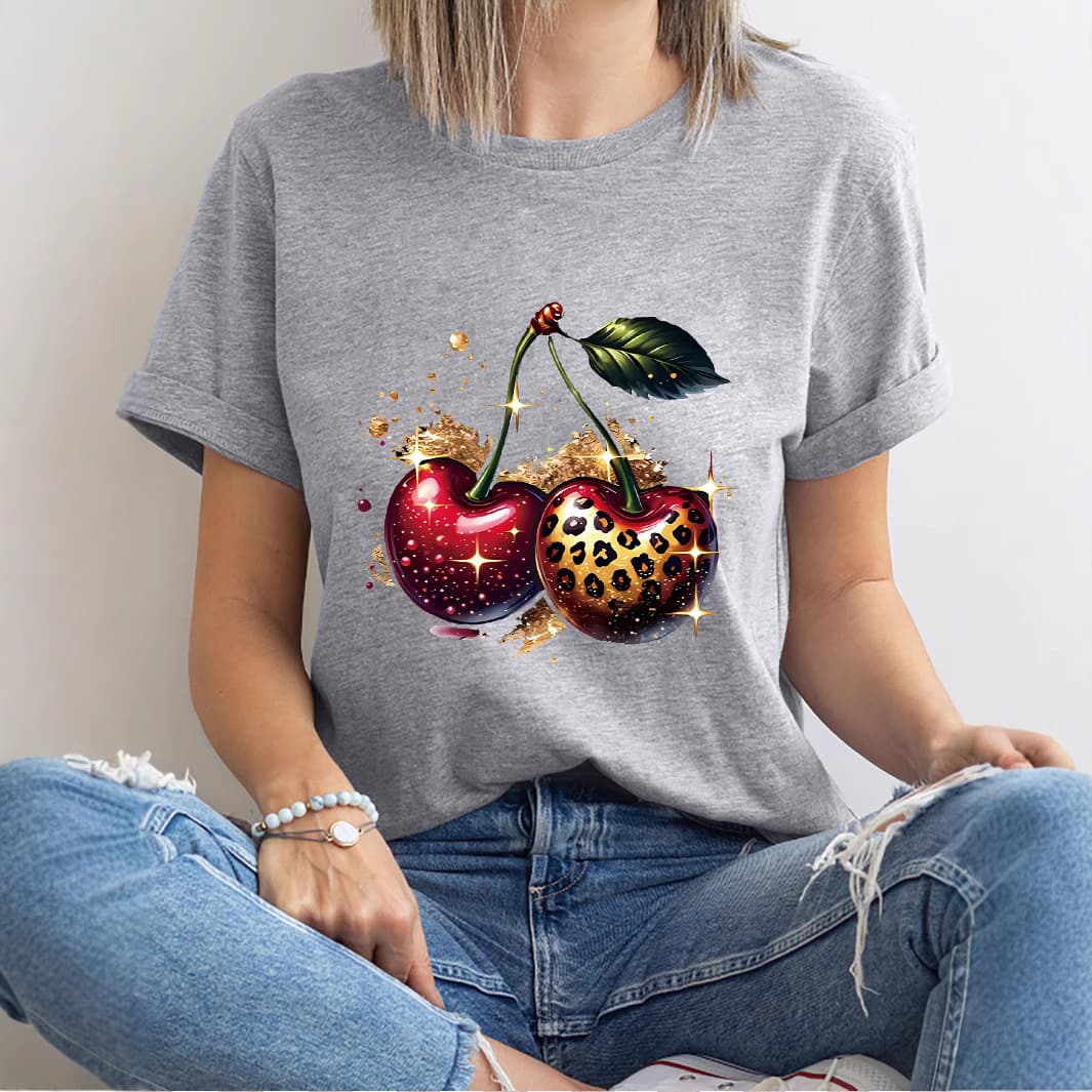 Women's Round Neck Cartoon Print Short Sleeve T-Shirt - M