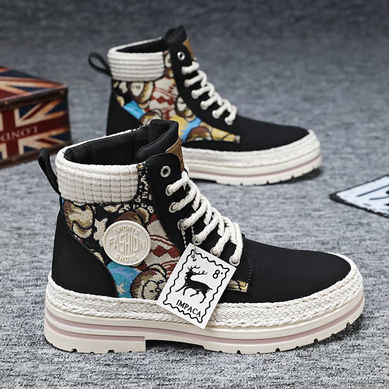 Cross-Border Bestseller Fleece-Lined Martin Boots 2024 Large Size Trendy British Work Boots Warm High-Top Men's Casual