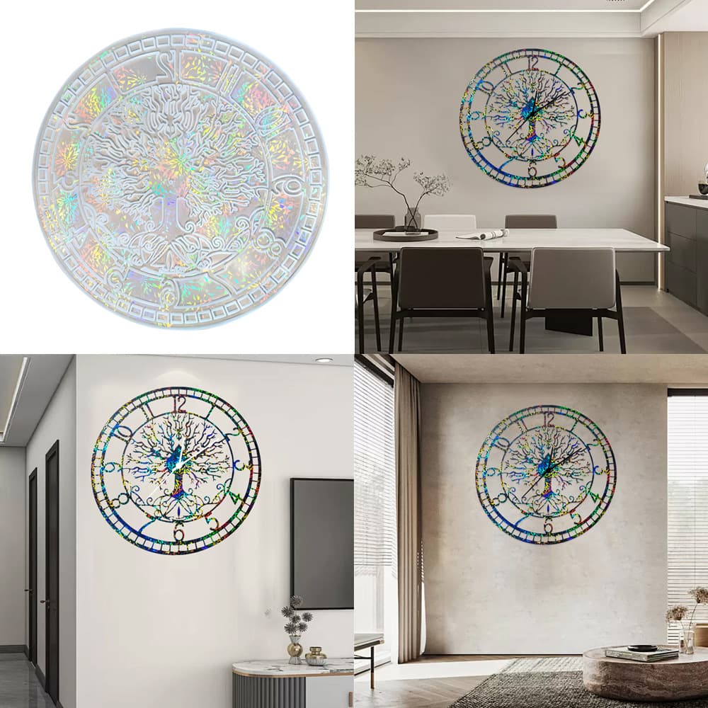 Holographic Laser Round Large Clock Wall Decoration Hanging DIY Decoration Silicone Mold Resin Silicone Mold