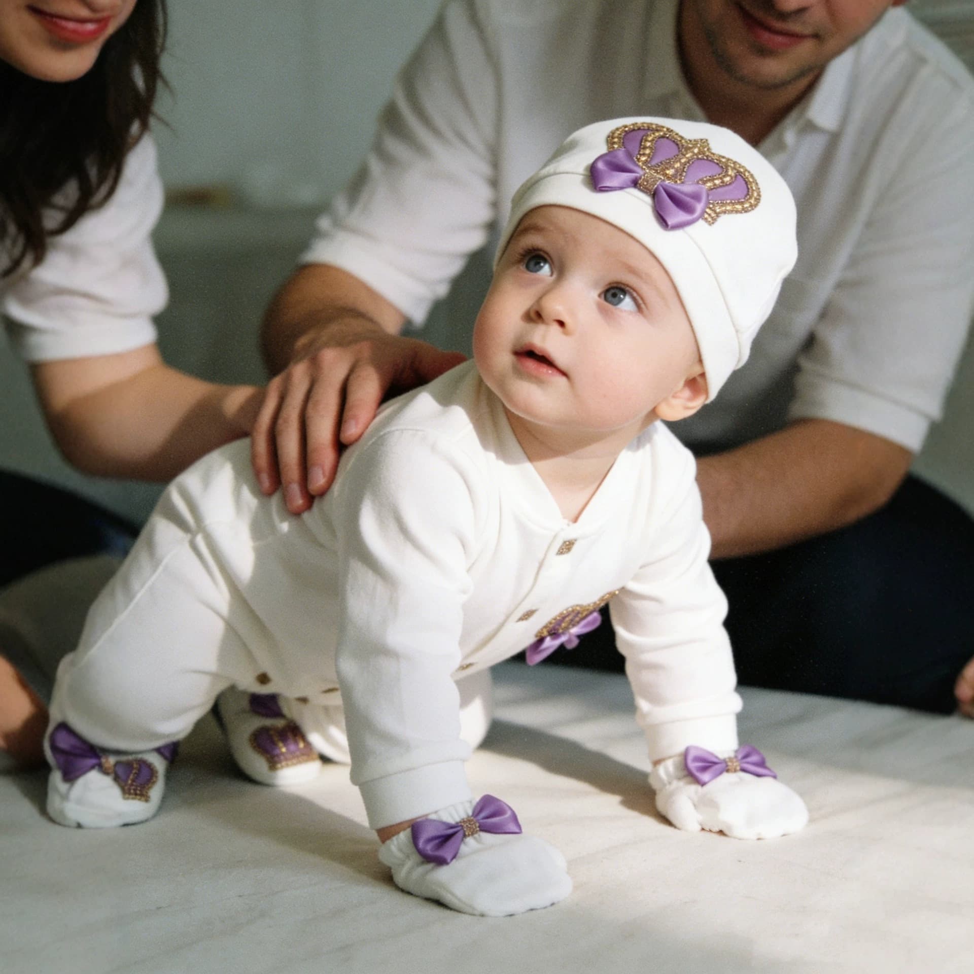 Gold-Trimmed Rhinestone Purple Crown Baby 5-Piece Set Newborn 100-Day Photo Lace-Trimmed Blanket Set Wholesale