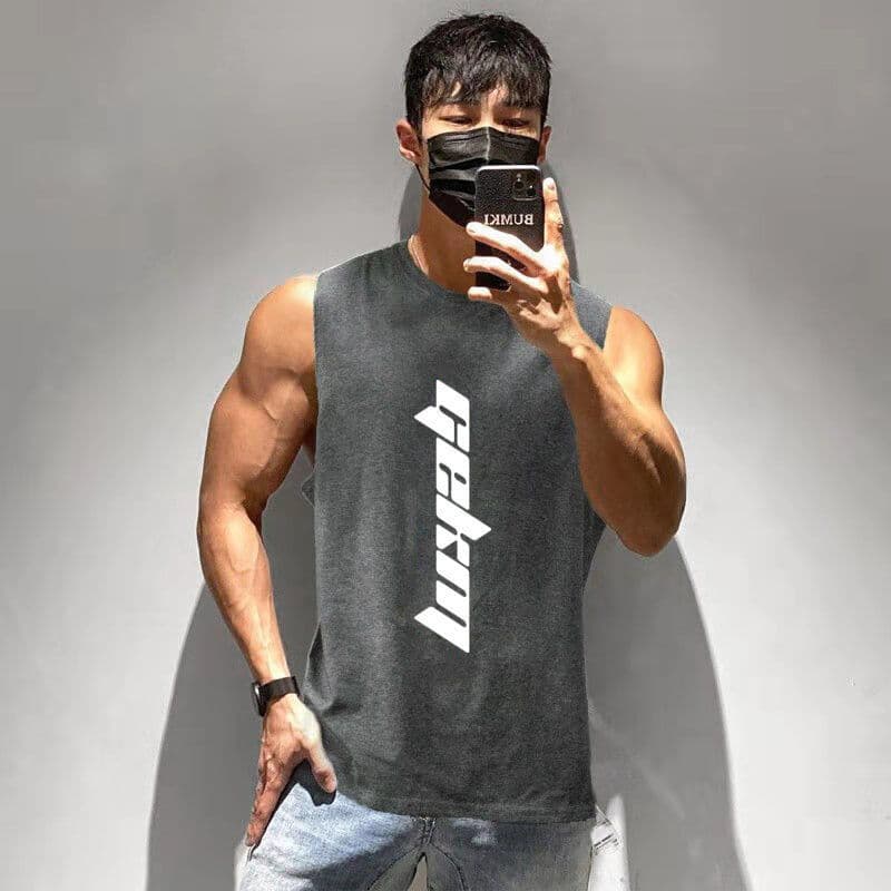 Summer sleeveless vest for men, muscle-building trendy brand, gym running training vest, loose sports T-shirt, quick-drying top