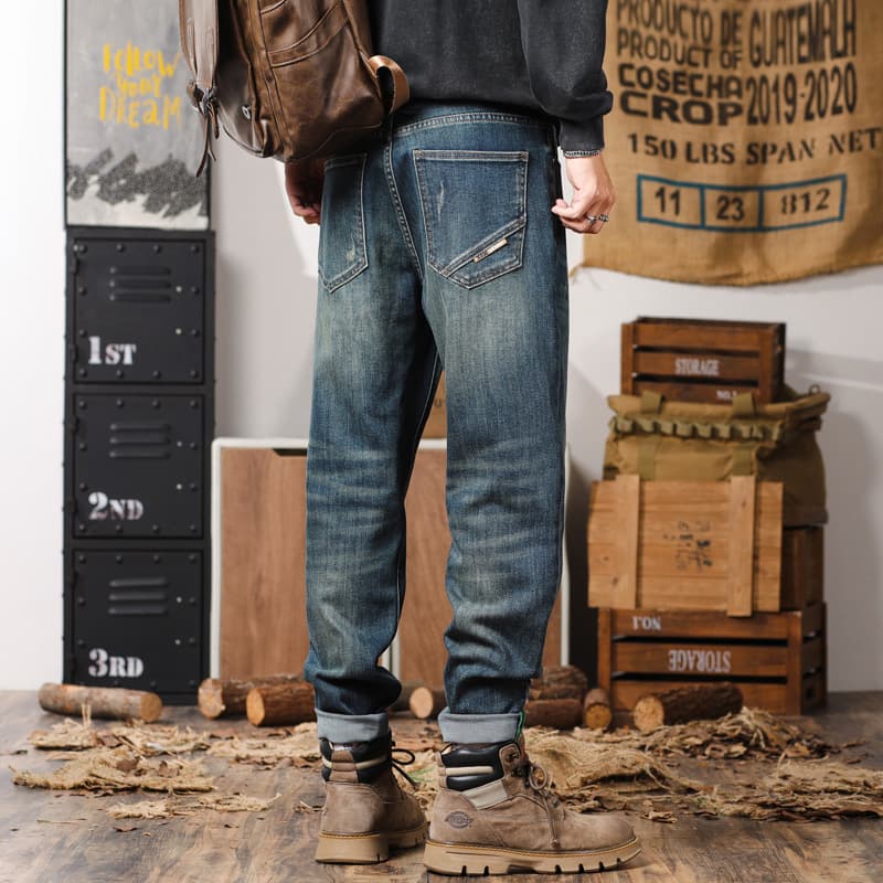 High-Quality American Denim Harem Jeans for Men Autumn Casual Harem Pants Trendy Brand