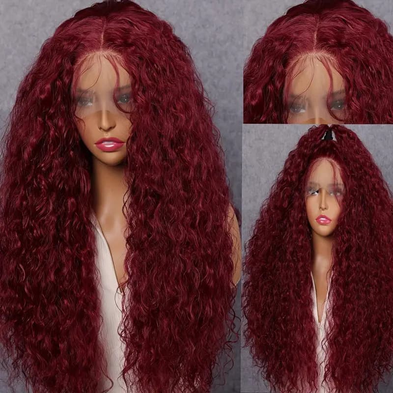 Amazon European and American Fashion Burgundy Small Curly Fluffy Wig African Hot-Selling Lace Front Curly Wig