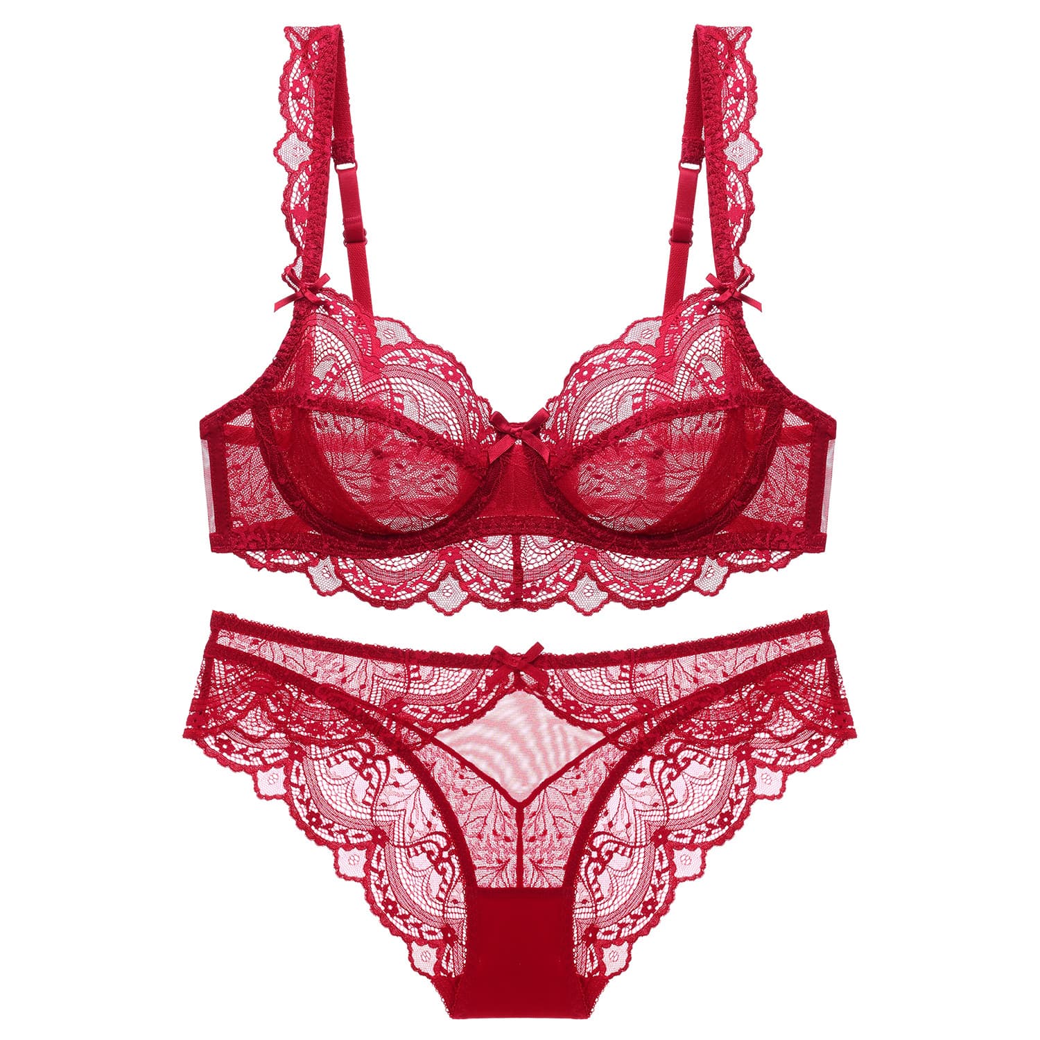 Sexy Women's Ultra-Thin Hollow Out No Padding Transparent Lace Bra Set, Big Bust Looks Smaller Bra Set