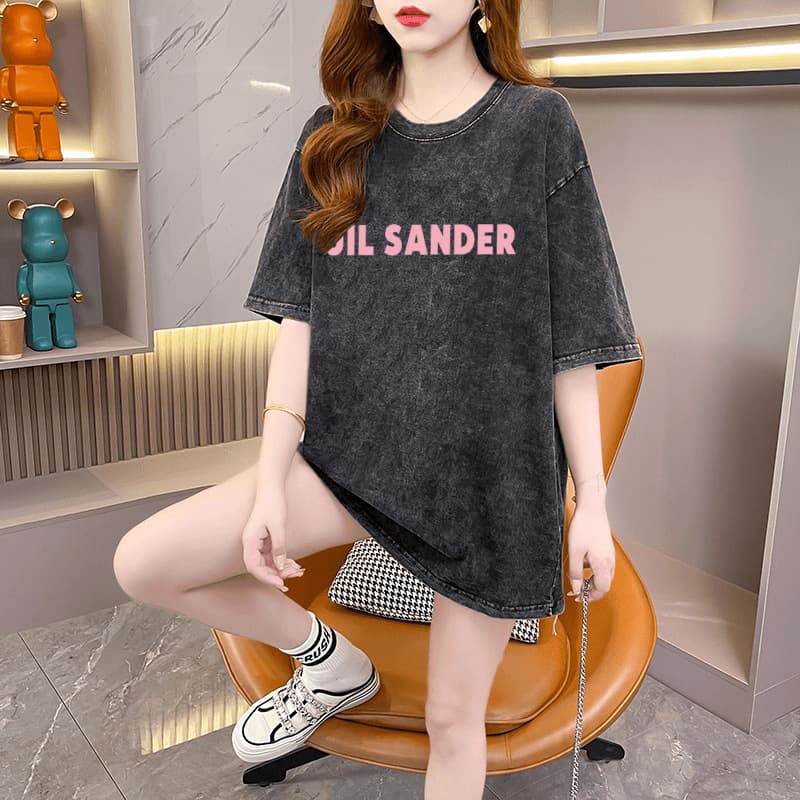 Hong Kong Style Chic Plus Size Short Sleeve T-Shirt Unisex Summer Streetwear Pure Cotton Washed Distressed Loose Letter Top for Big and Tall