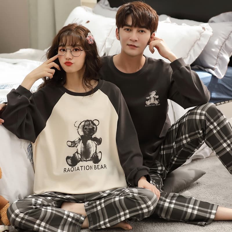 Spring Knitted Cotton Couple Pajamas Women Cartoon Korean Style Long Sleeve Cotton Homewear Winter Wholesale