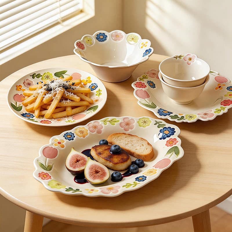 2026 New Floral Bowl Underglaze Color Fresh Style Ceramic Tableware Set for Home Use, Suitable for Housewarming, Wholesale