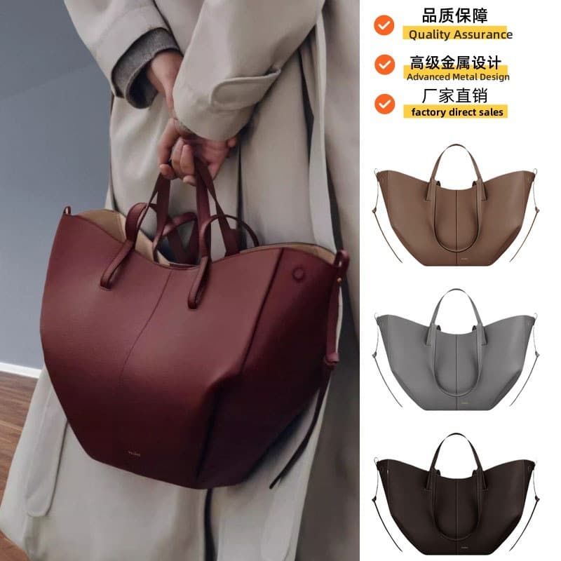 Cross-border Polene wing bag genuine leather commuter bag large capacity tote bag premium feel underarm bag shoulder handbag