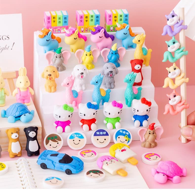 T Cartoon Eraser Creative Cute Animal Shape Detachable Small Eraser for Kindergarten Students Pencil Eraser