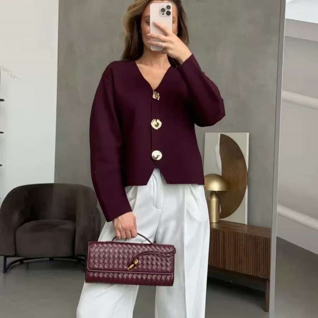 2026 Fall/Winter New Arrival Amazon Cross-border Short Knit Cardigan for Women, Slim Fit, Flattering, Metal Button, Premium Sweater