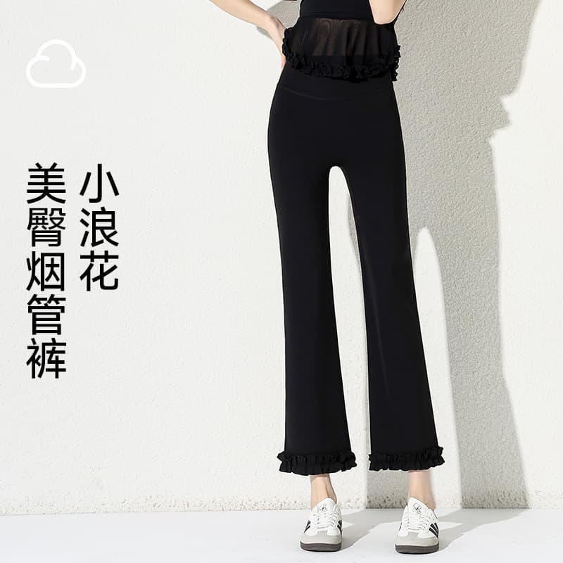 High-Waist Lace Slimming Cigarette Capri Pants, Body-Shaping Yoga Pants for Women, Butt-Lifting Running Sports Pants, Fitness Shark Pants for Outer Wear
