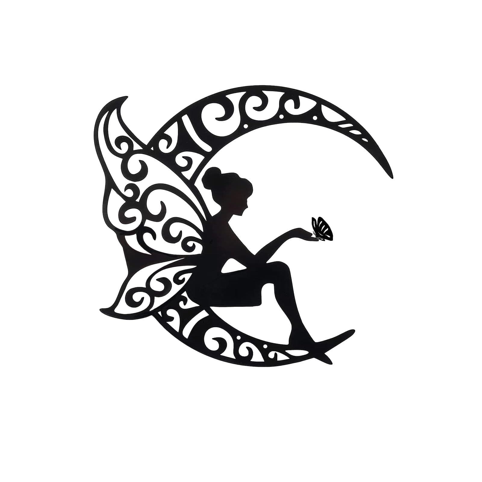 Metal wall art decoration iron moon fairy wall sculpture black hollow wall hanging statue wall decoration