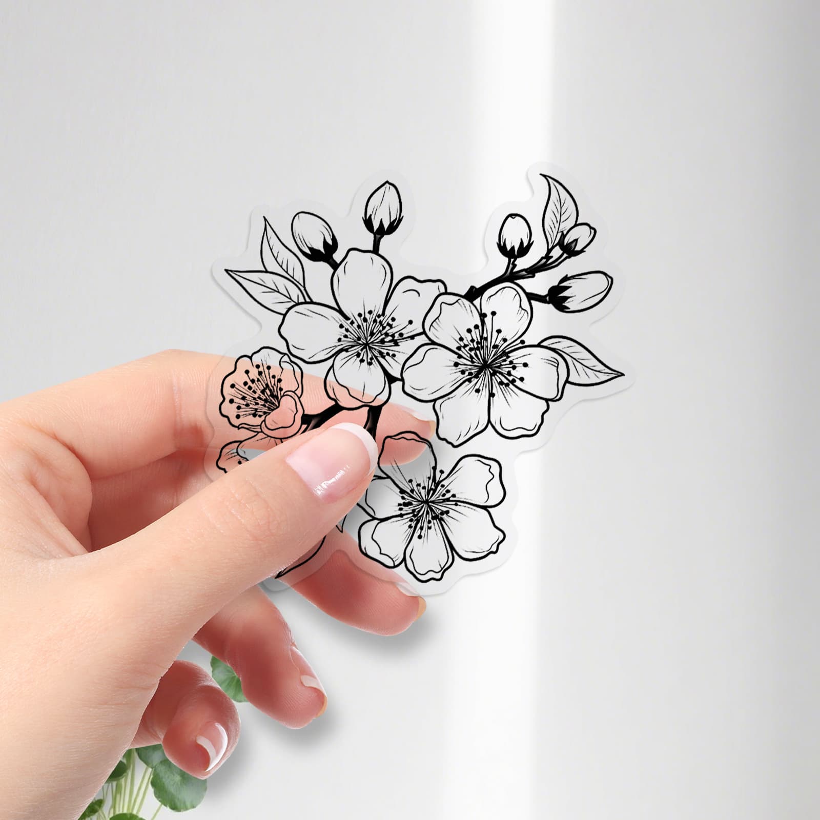 50 Black and White Plant Transparent Stickers Pet Flower Cartoon Flower Creative Waterproof Decorative Handbag Guka Stickers